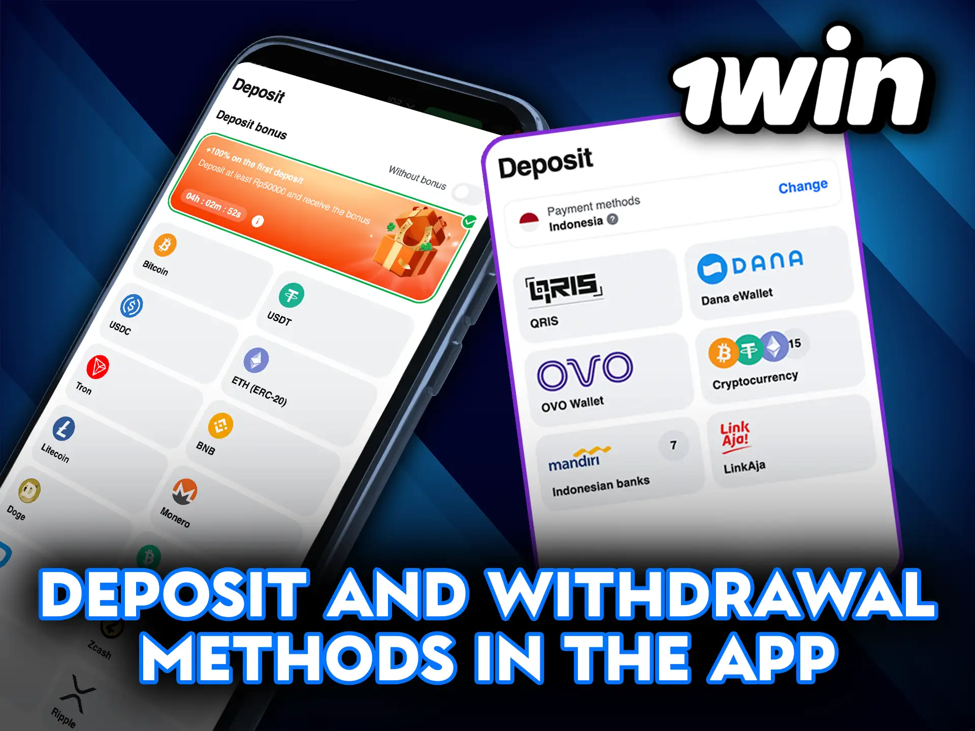 Secure deposit and withdrawal methods in the 1Win app.