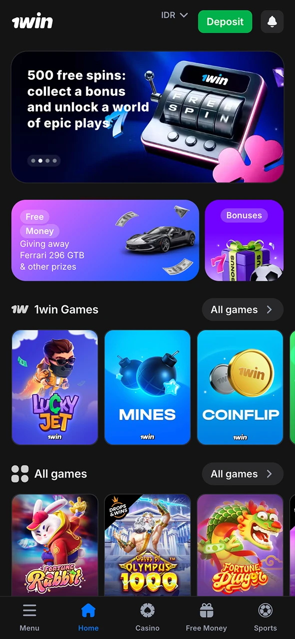 Start playing on Android with the 1Win app.