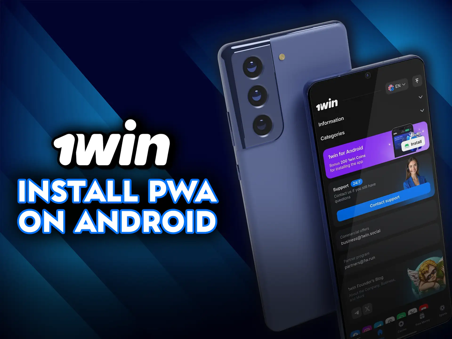 Install 1Win PWA on Android and start betting instantly.