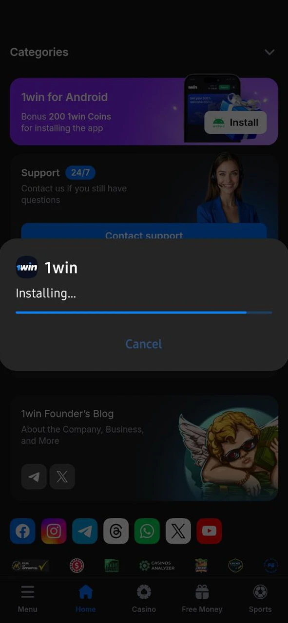 Install the app and access 1Win Aviator.