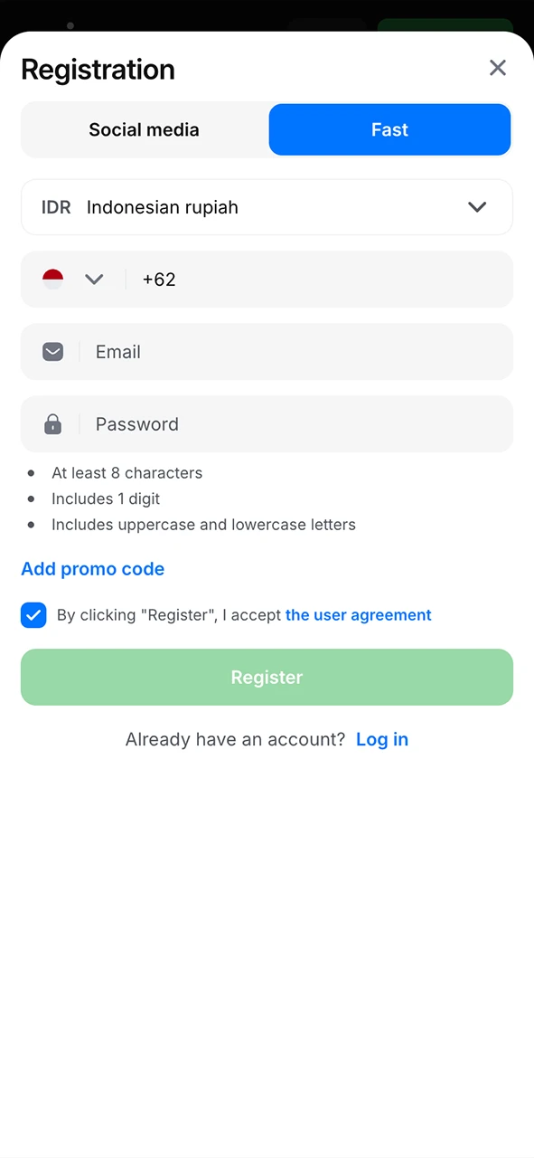 Find the registration button on 1Win and start betting.