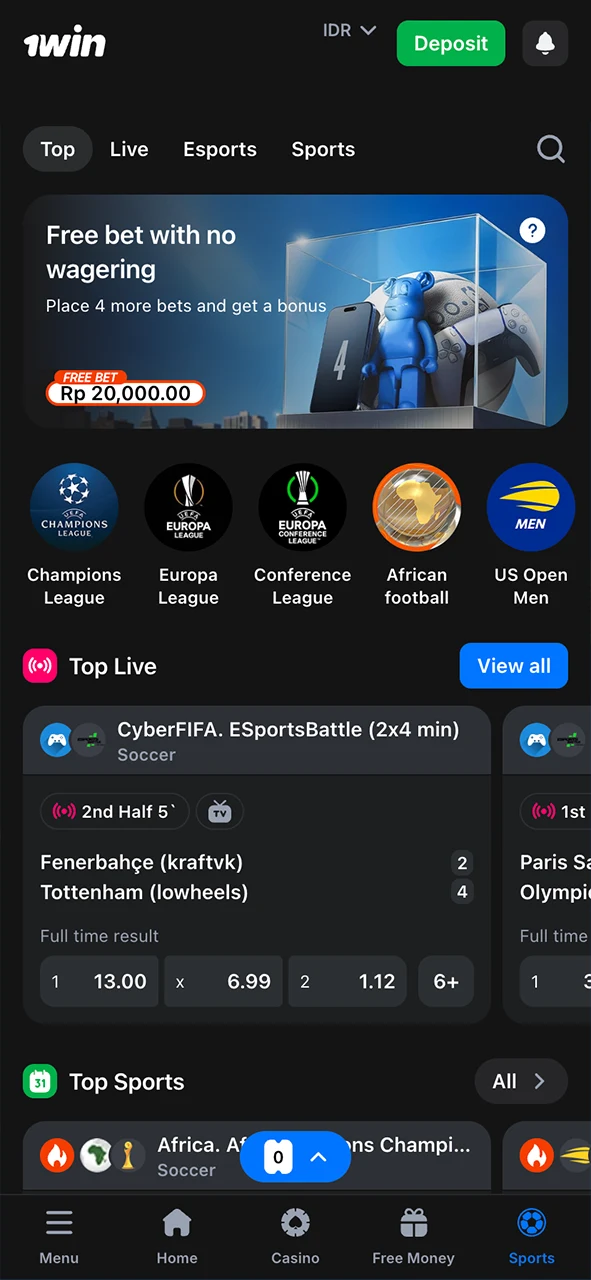 Choose a sport to bet on at 1Win.
