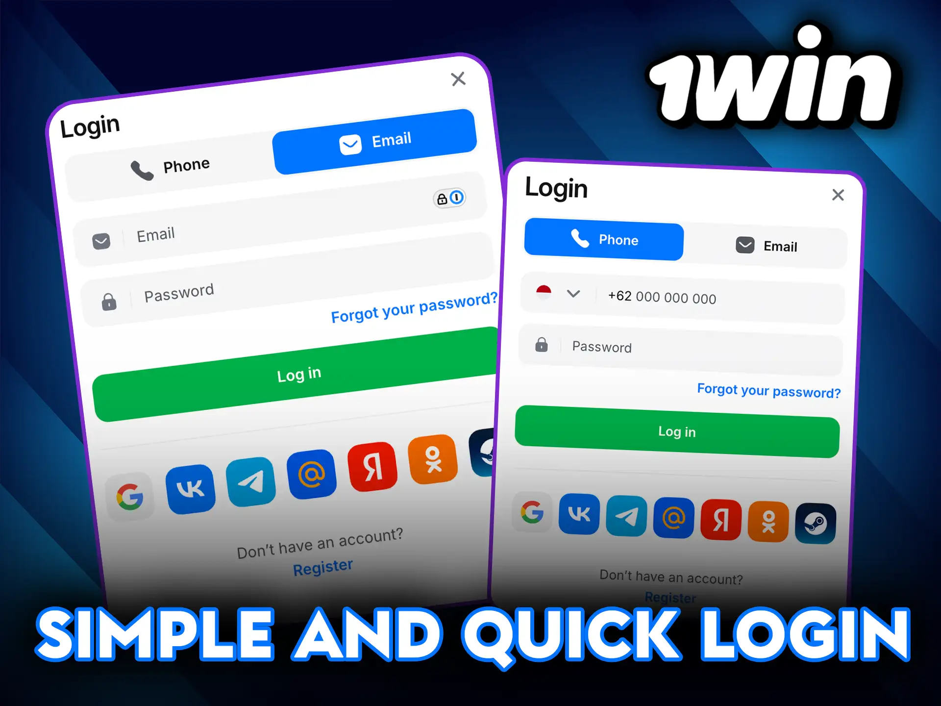 Simple and quick login to 1Win for all players.
