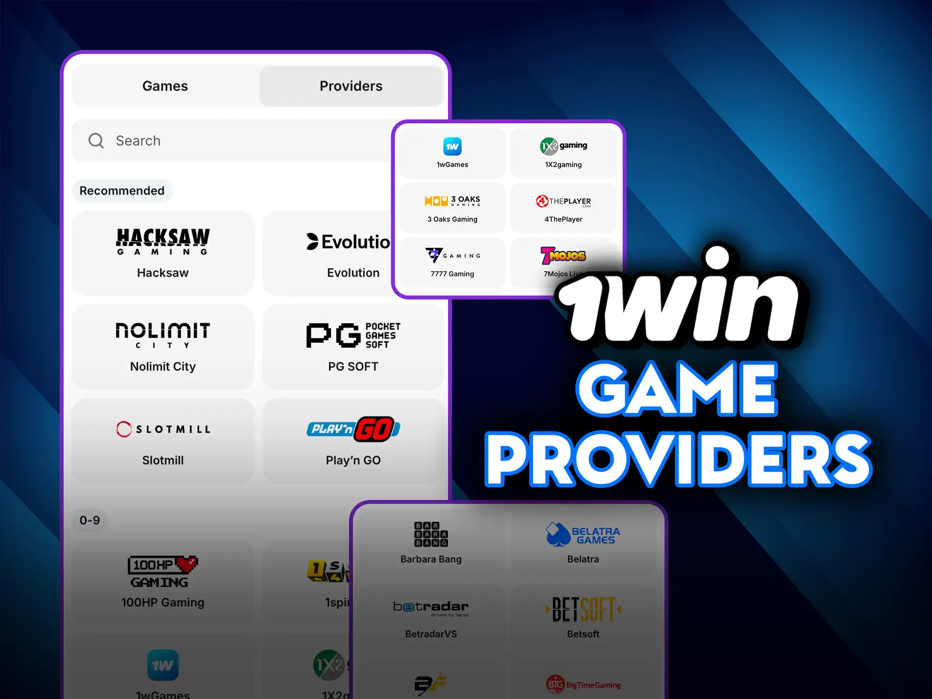 Explore the best game providers at 1Win casino.