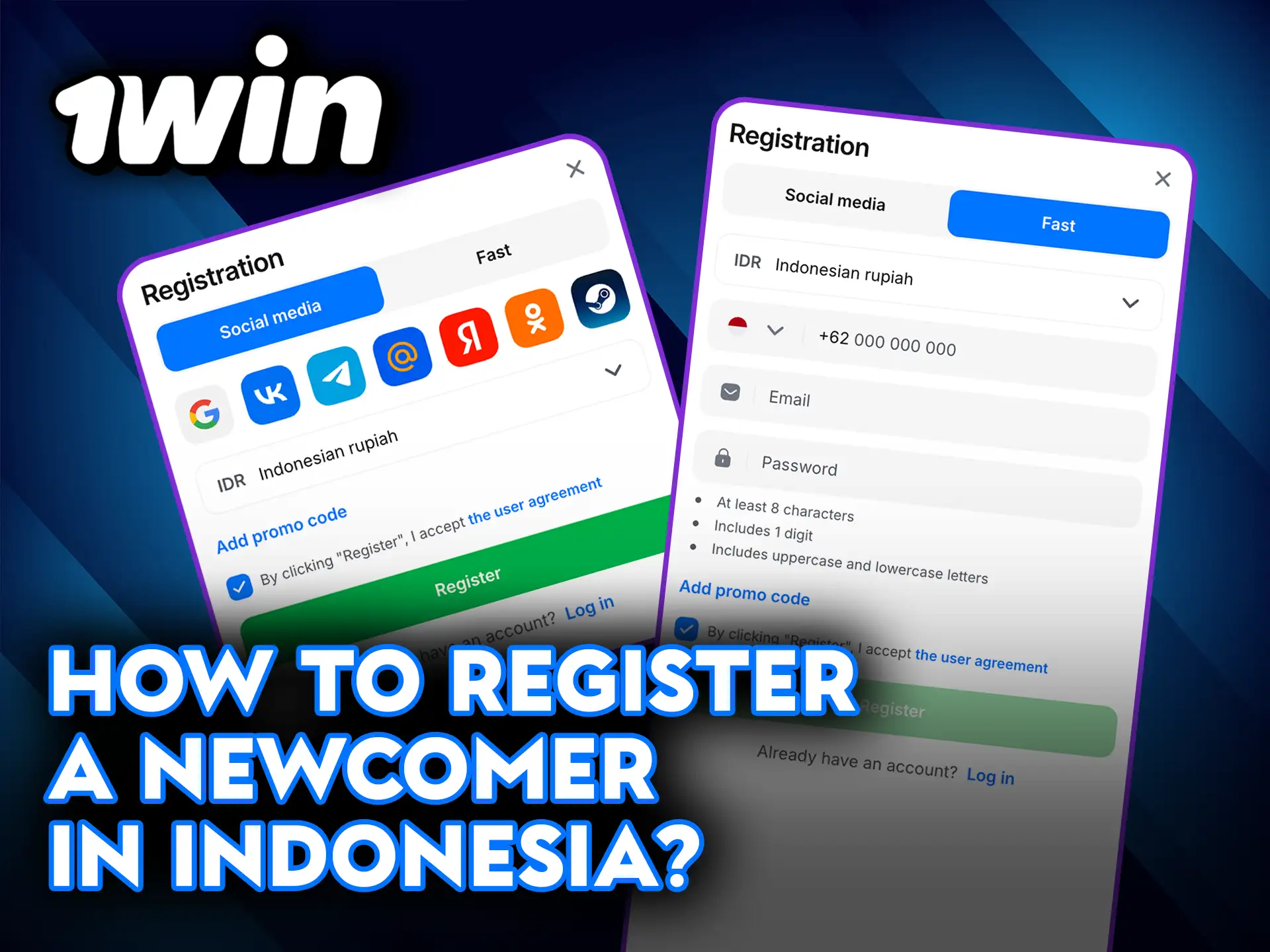 How to register as a newcomer in Indonesia with 1Win.