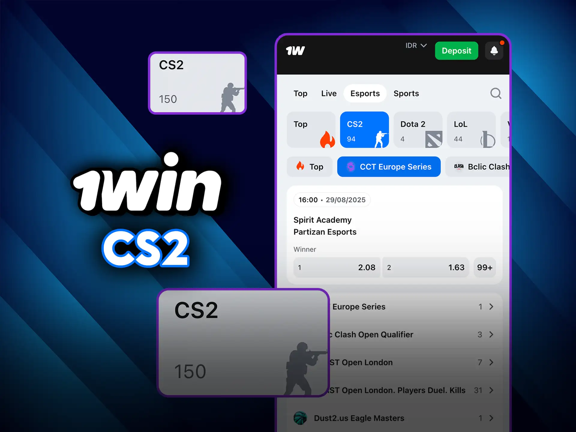 Join CS2 esports betting at 1Win.
