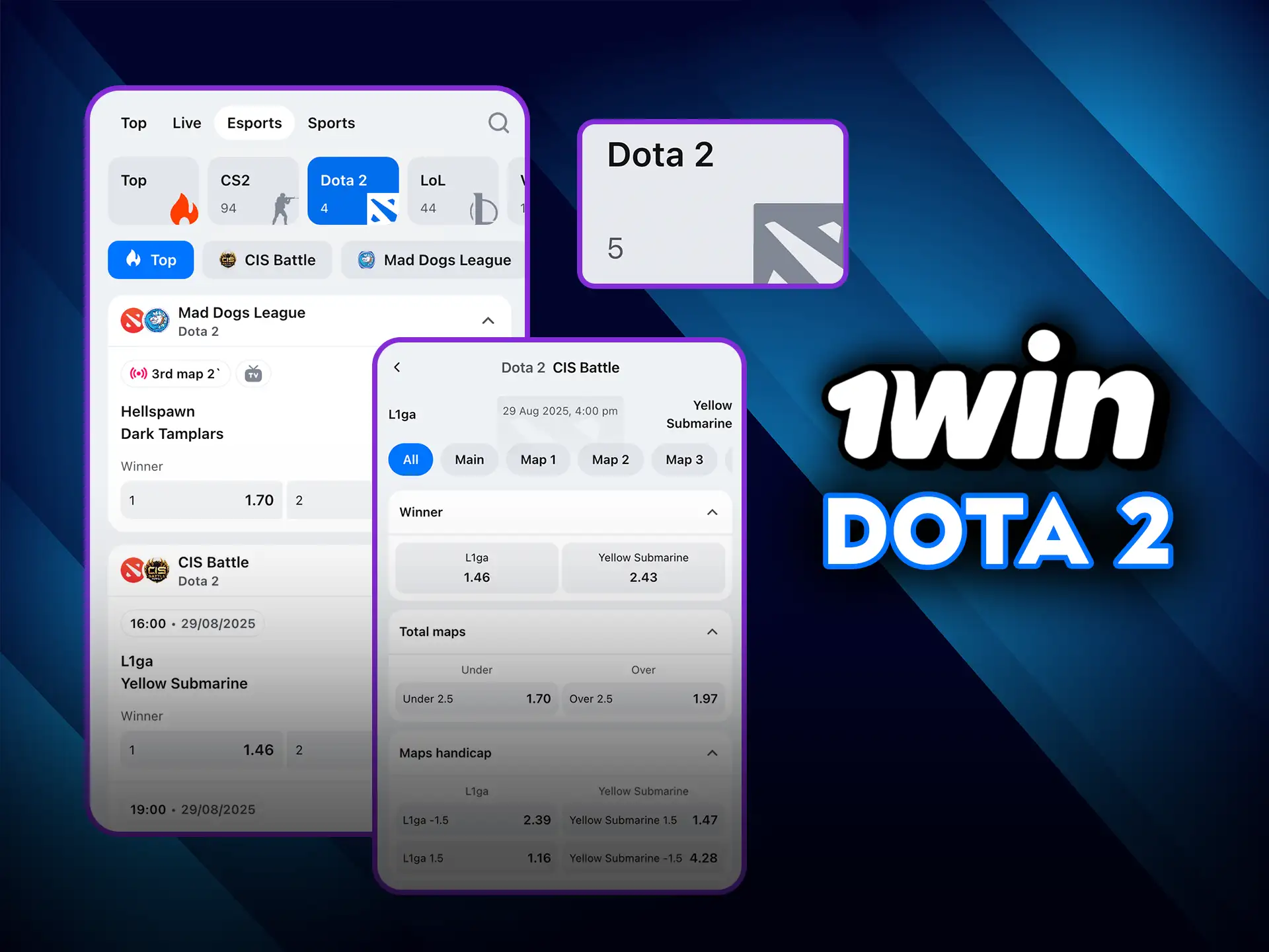 Bet on Dota 2 tournaments at 1Win.