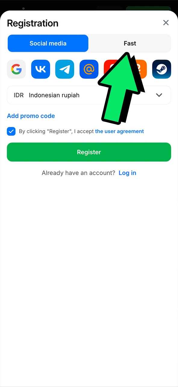Choose your registration method easily at 1Win.