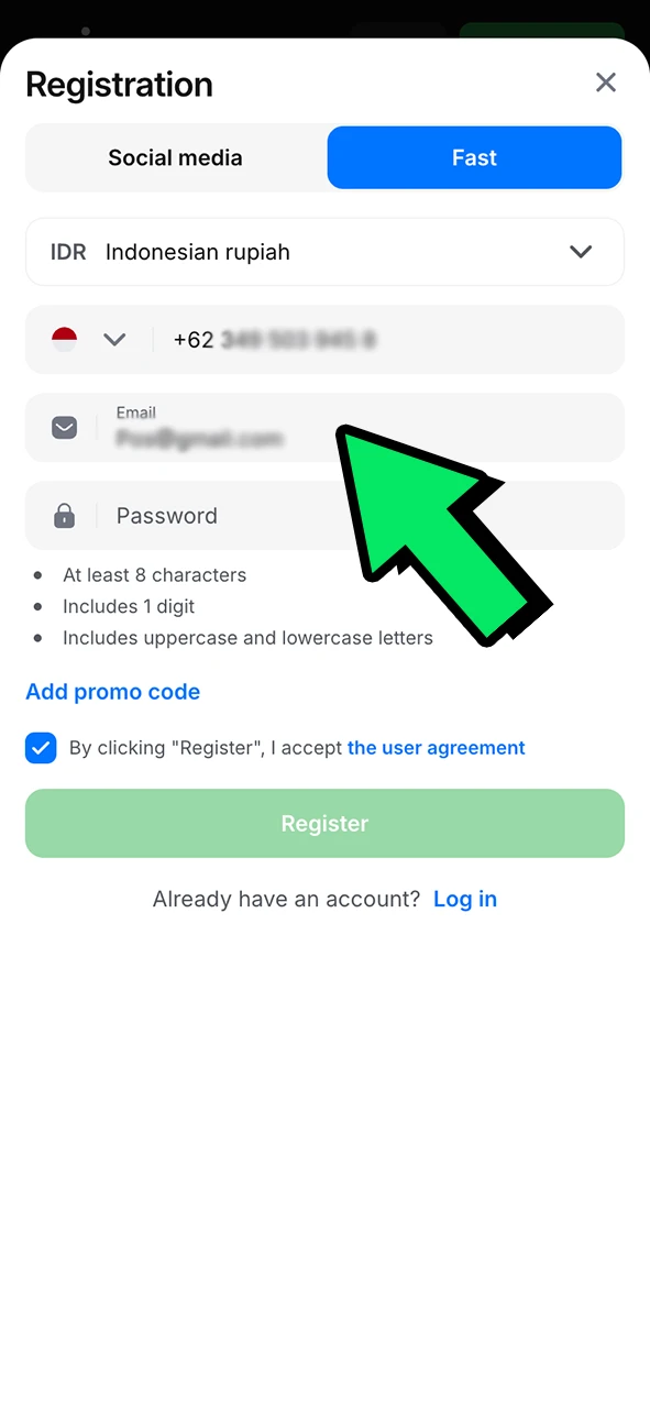 Enter personal information to create your 1Win profile.