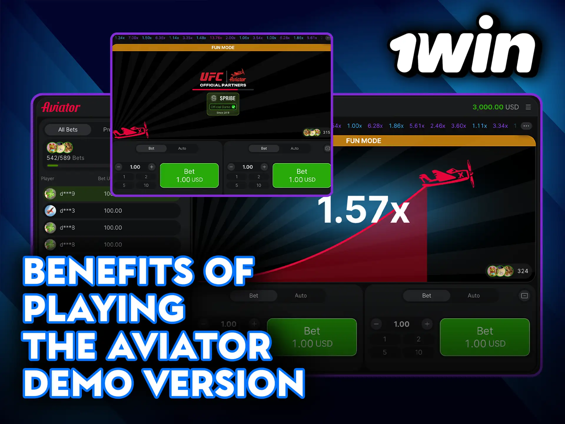 Benefits of playing the 1Win Aviator demo version.