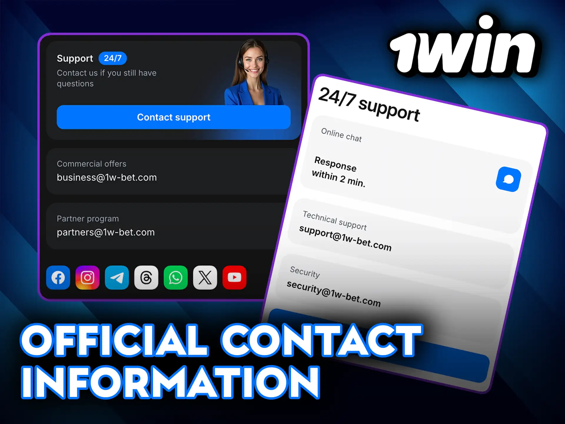 Official contact information for 1Win.