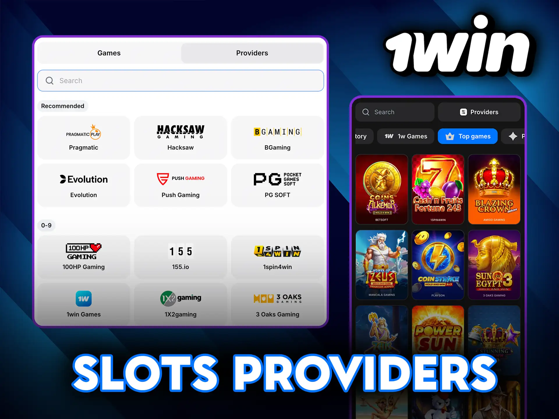Top 1Win slots providers with the best games.