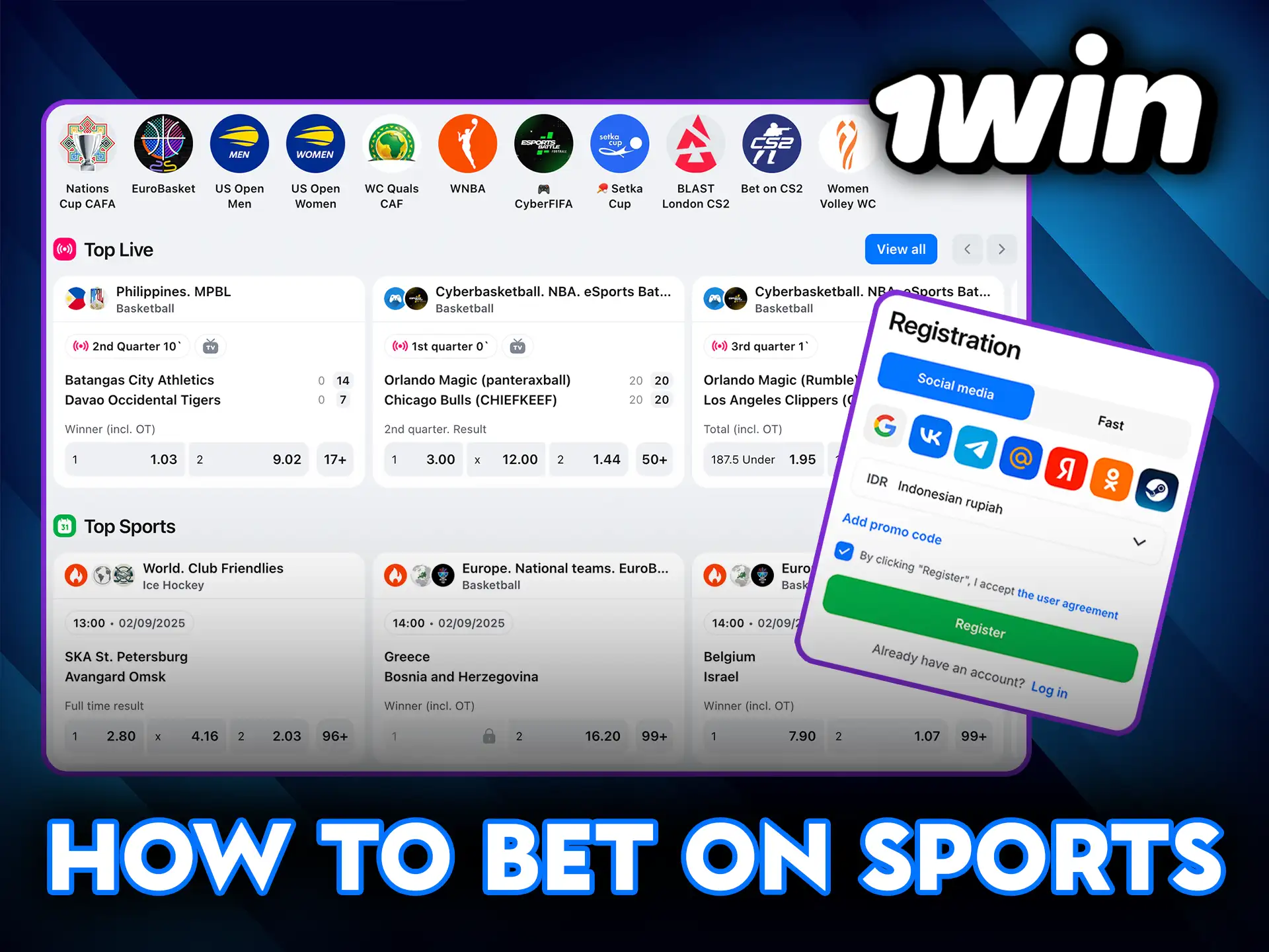 How to bet on sports at 1Win step by step.