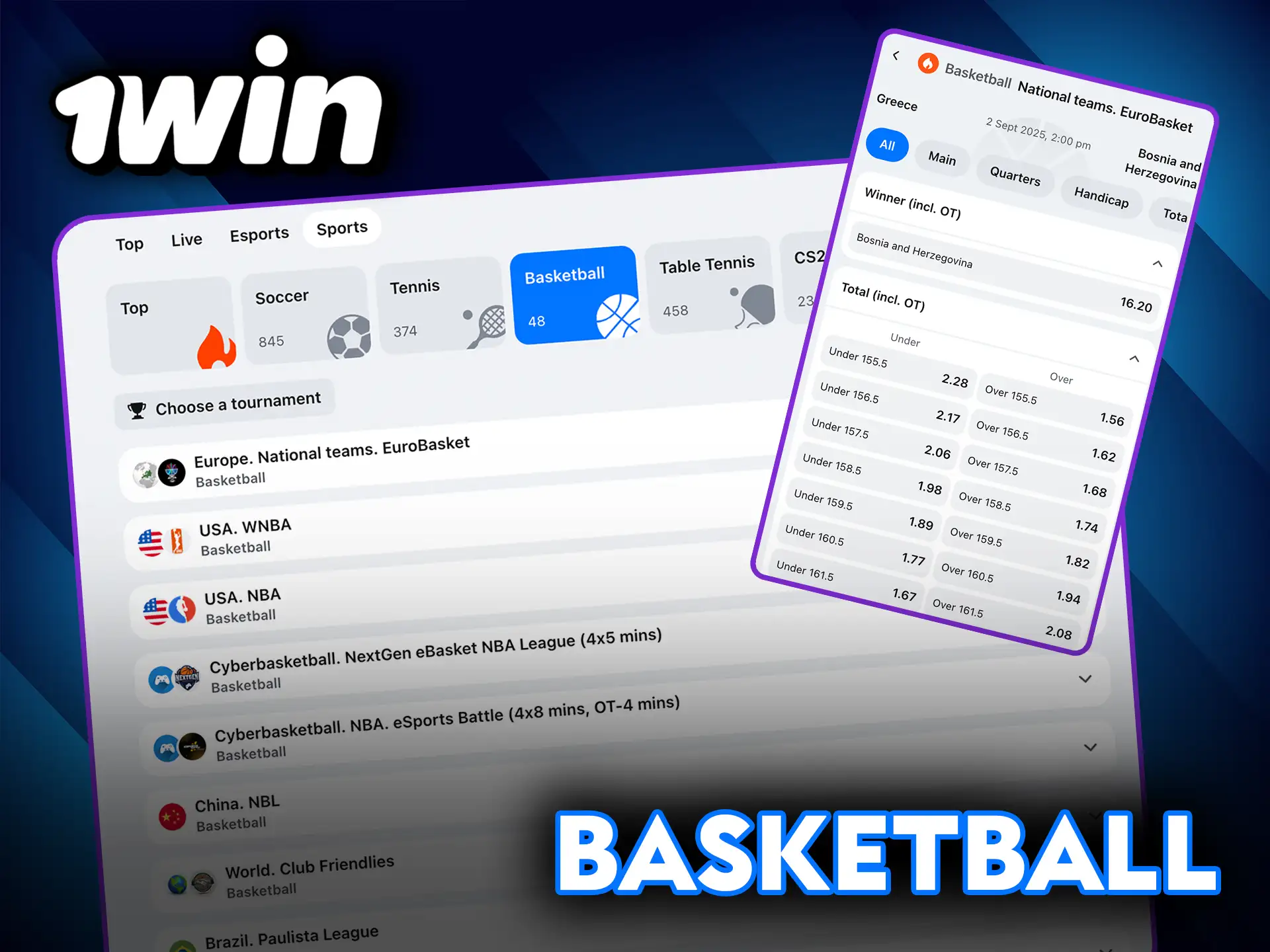 Basketball betting excitement available at 1Win.