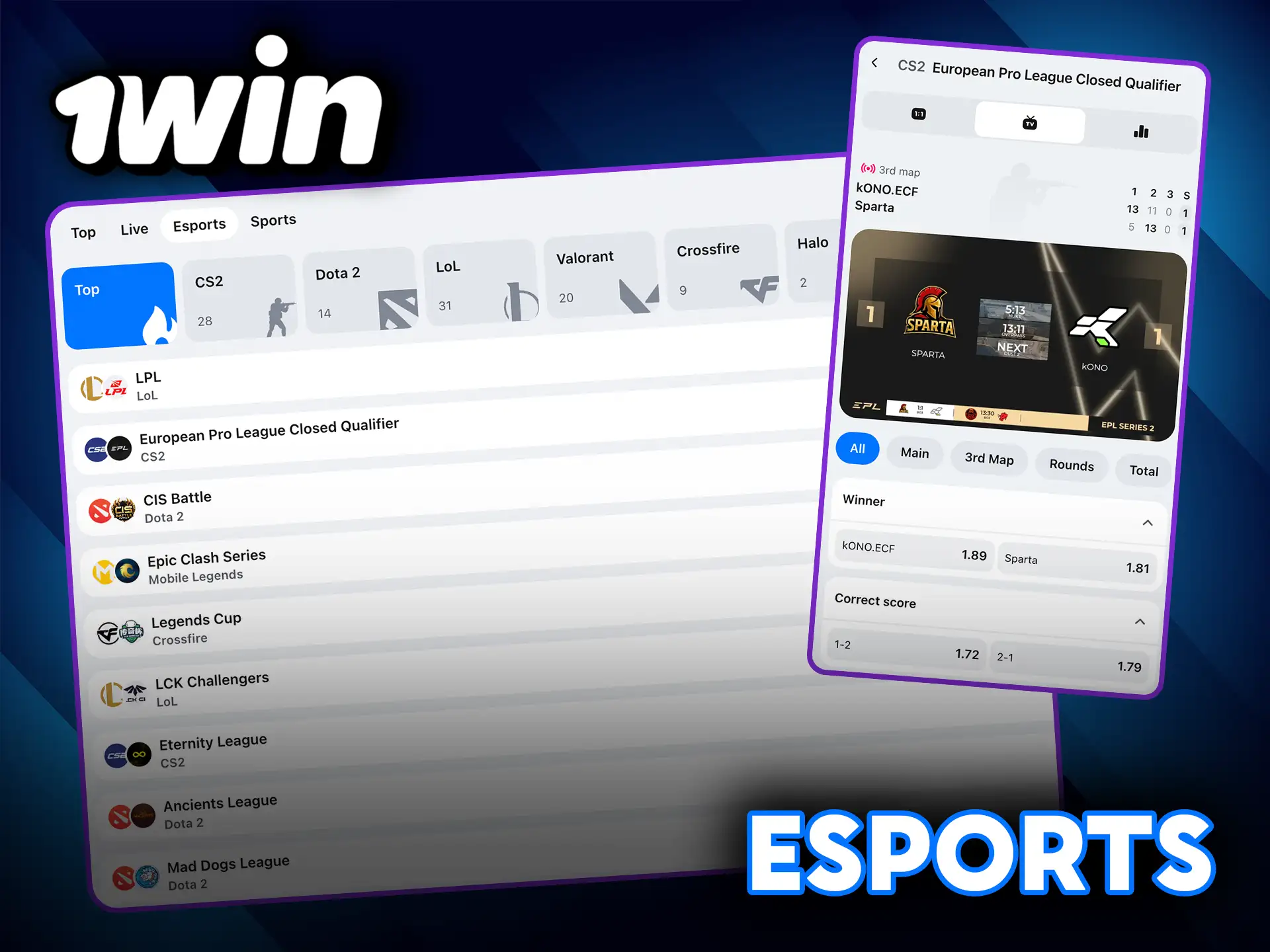 Esports betting with top games at 1Win.