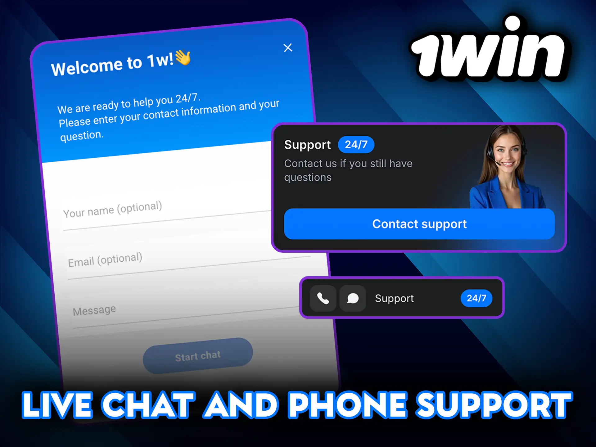 1Win live chat and phone support for instant help.