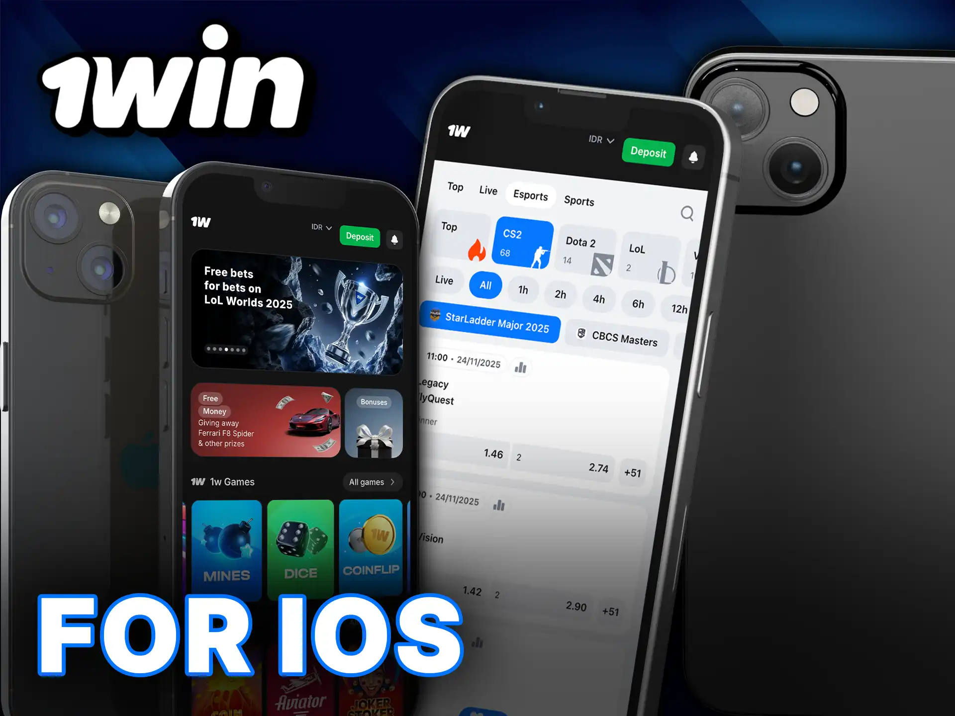 Install the 1win app for iOS to place your winning CS 2 bets anywhere.