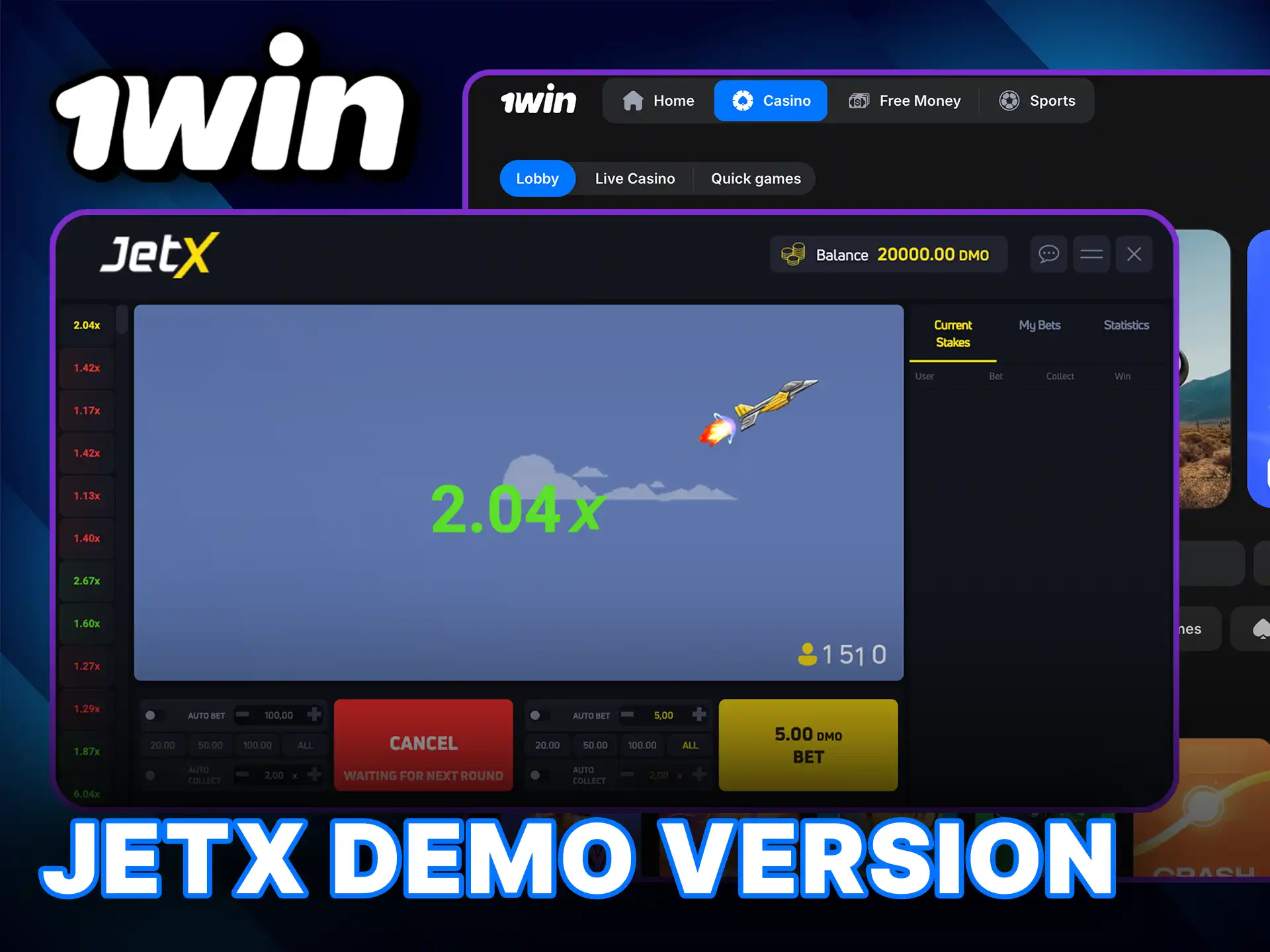 Try the JetX Demo Version and practice your strategy for free before playing at 1Win.