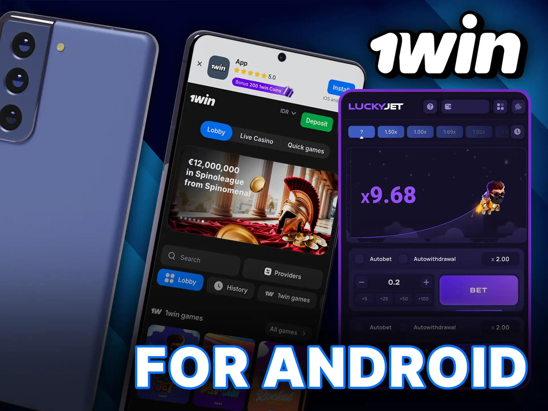Download the 1Win app for Android and play Lucky Jet on your phone in Indonesia.