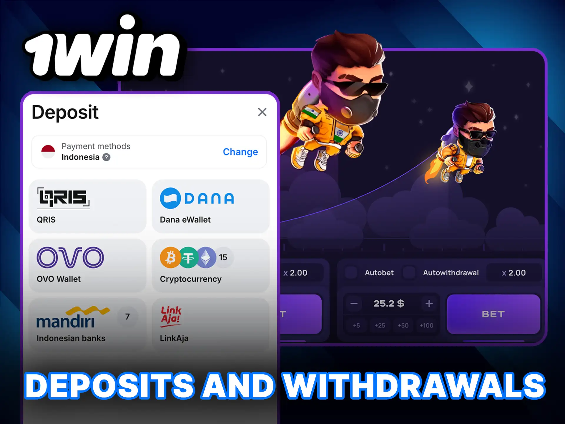 Manage deposits and withdrawals for Lucky Jet at 1Win and get your cash quickly.
