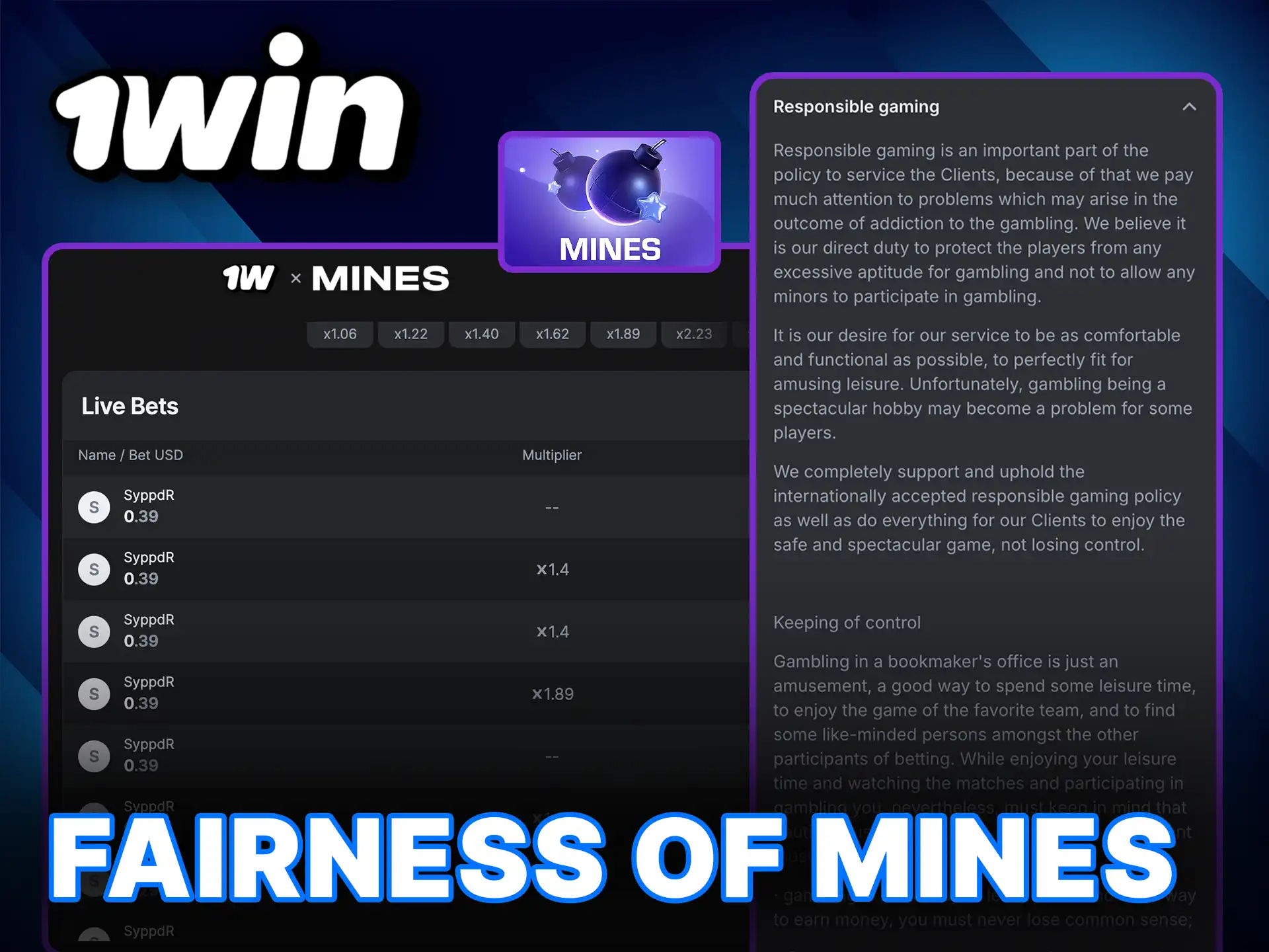 Check the fairness of 1Win Mines and play with complete confidence and security.