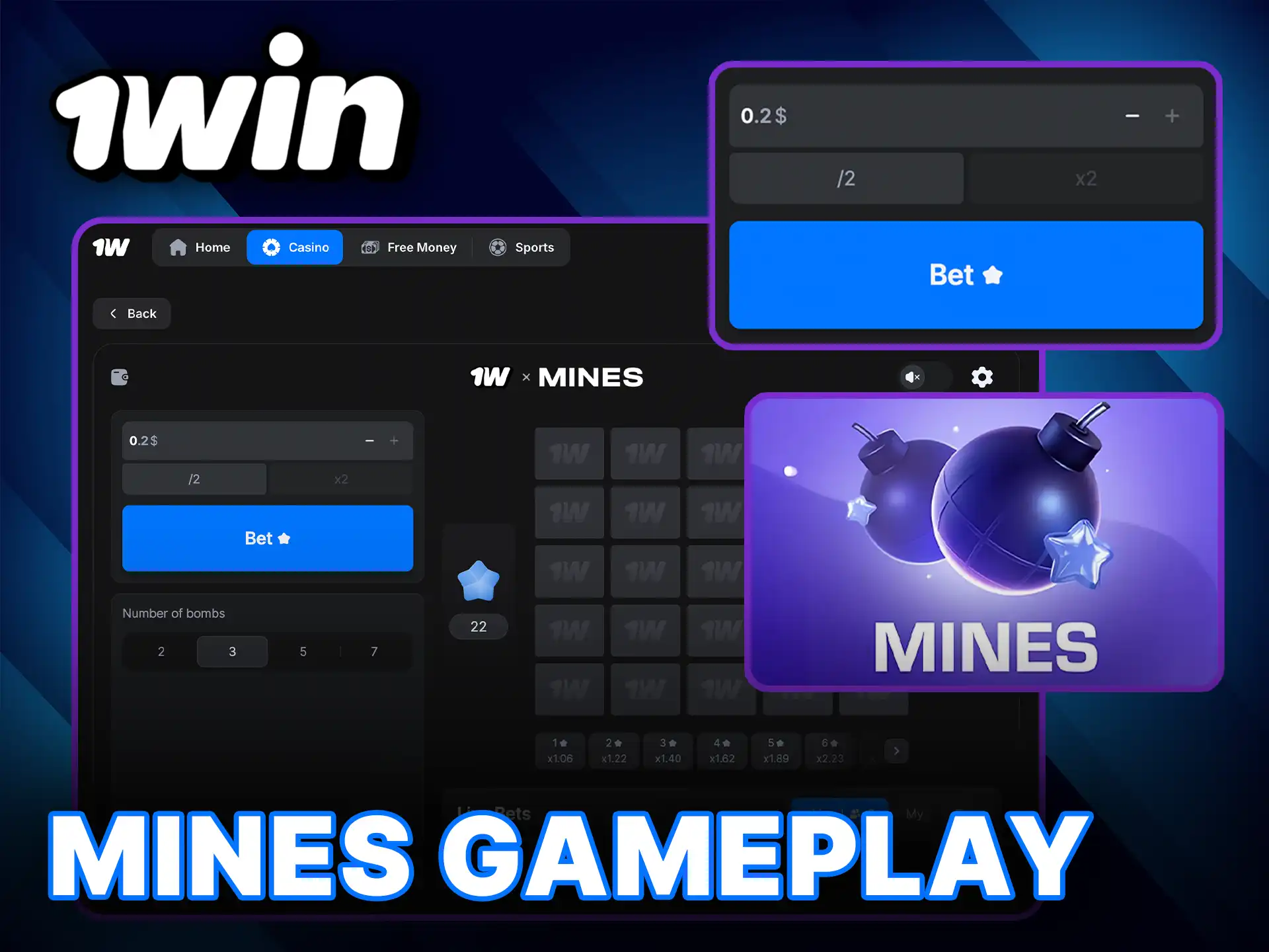 Watch the 1Win Mines Gameplay in action and see how easily you can win cash.