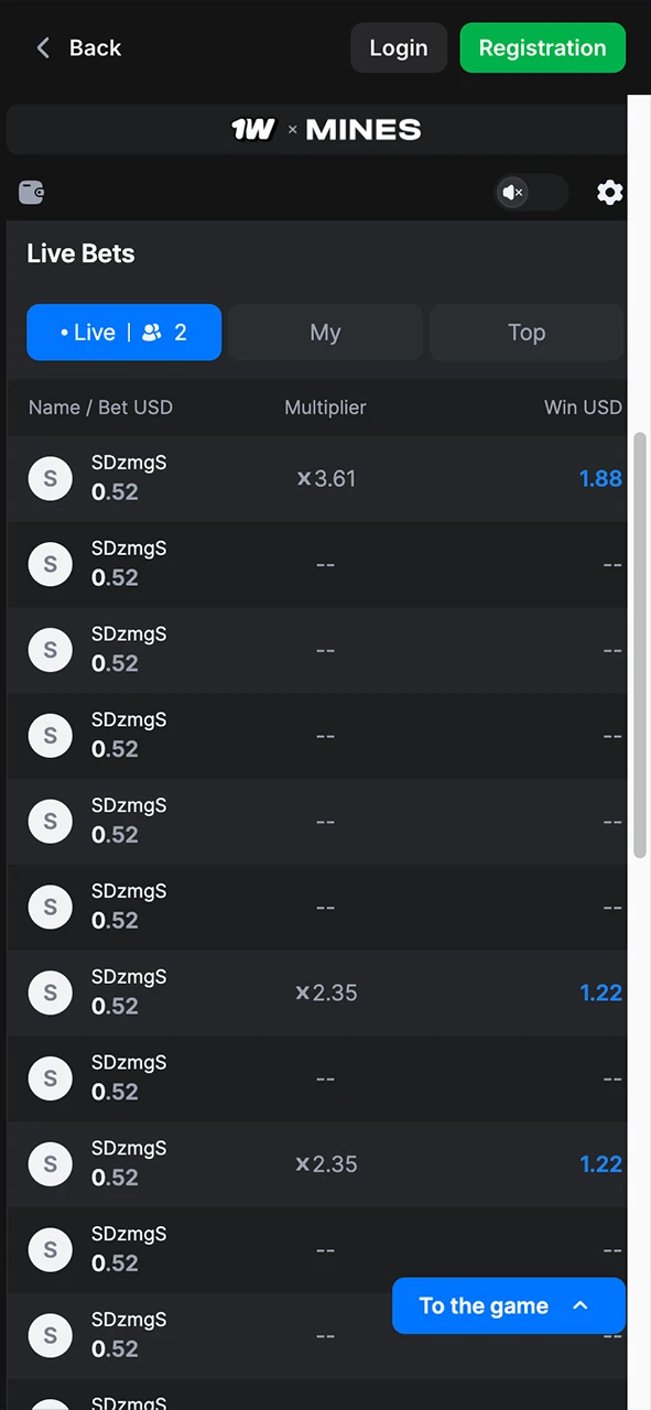 View the Mines live bets and track real-time wins at 1Win.