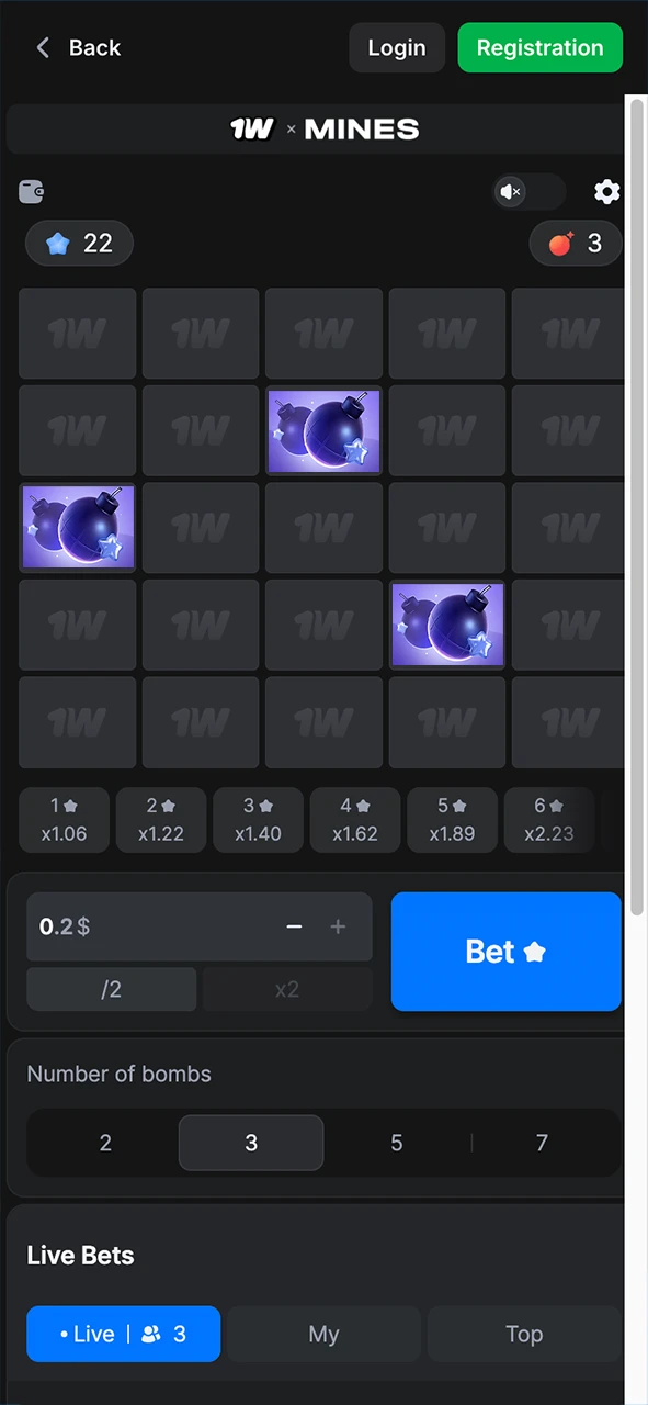 Explore the Mines main screen and start your journey with 1Win.