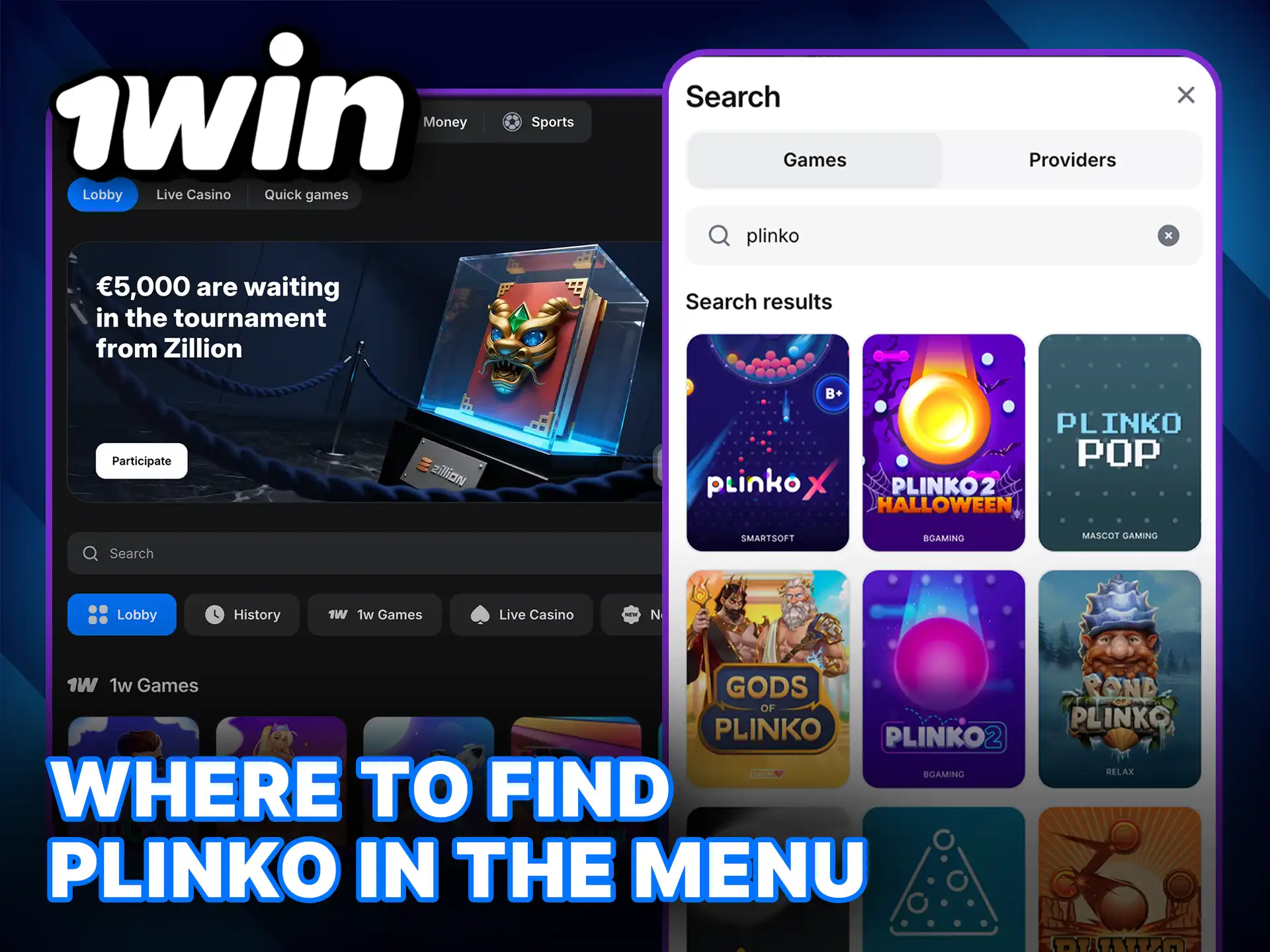 Find where to find Plinko in the 1Win Menu and start playing in seconds.