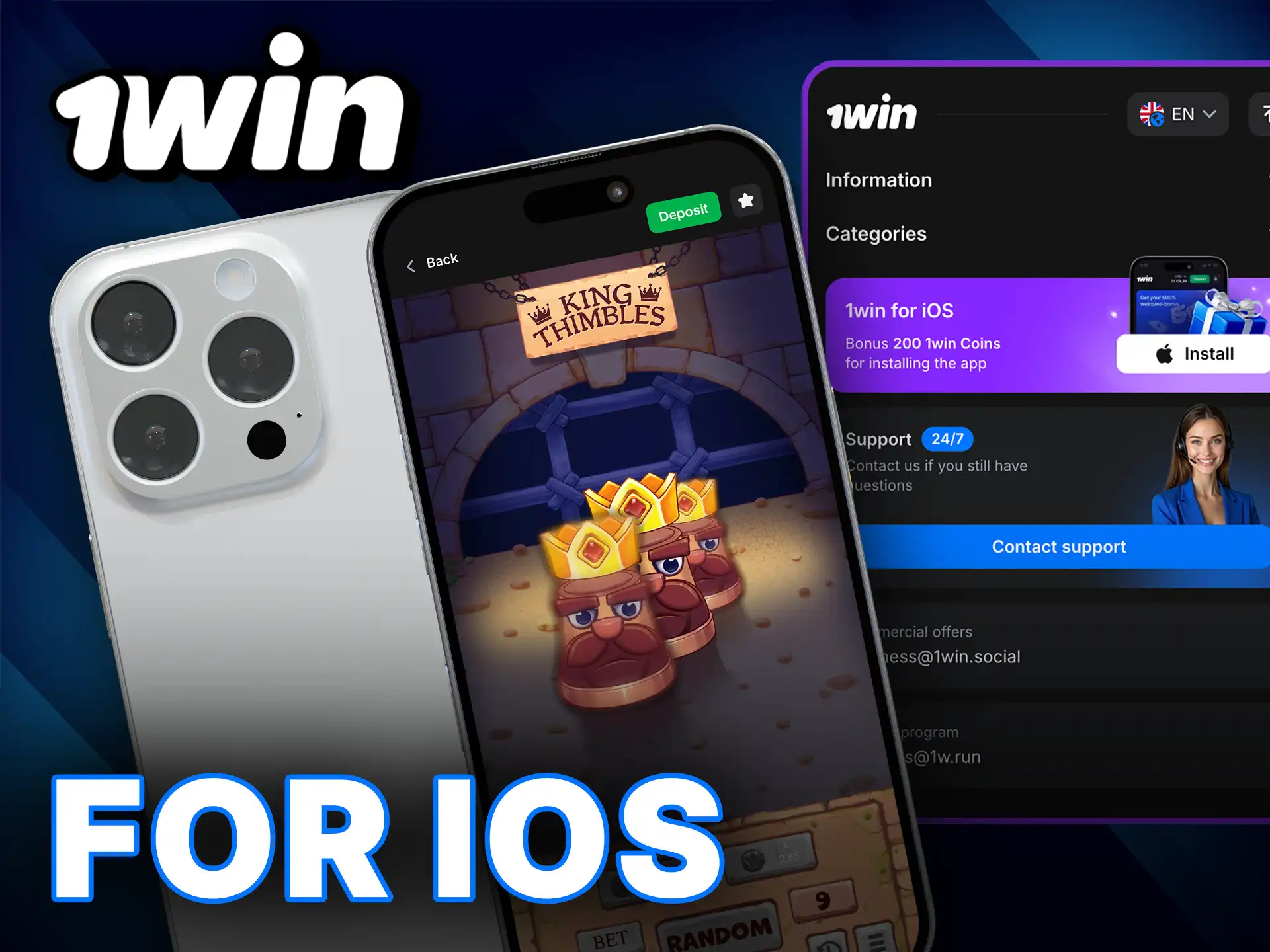 Install the 1Win App for iOS and enjoy Thimbles on your device with 1Win.