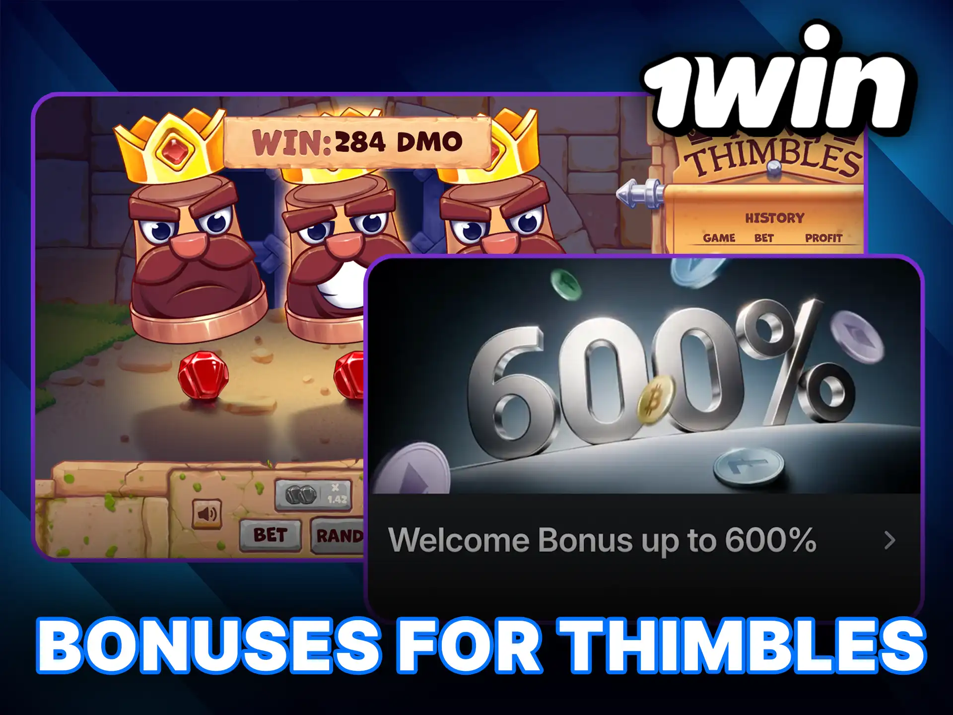 Claim bonuses for Thimbles and increase your betting power instantly at 1Win.