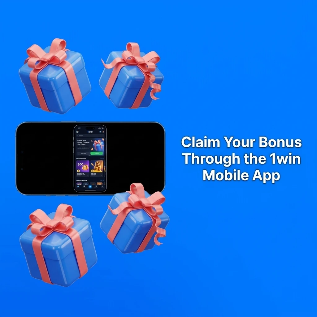 1win mobile app interface showing bonus claim process for Android and iOS with deposit and welcome bonus options
